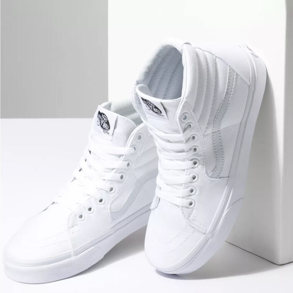 Vans White Canvas Sk8-Hi High Top Platform Sneaker